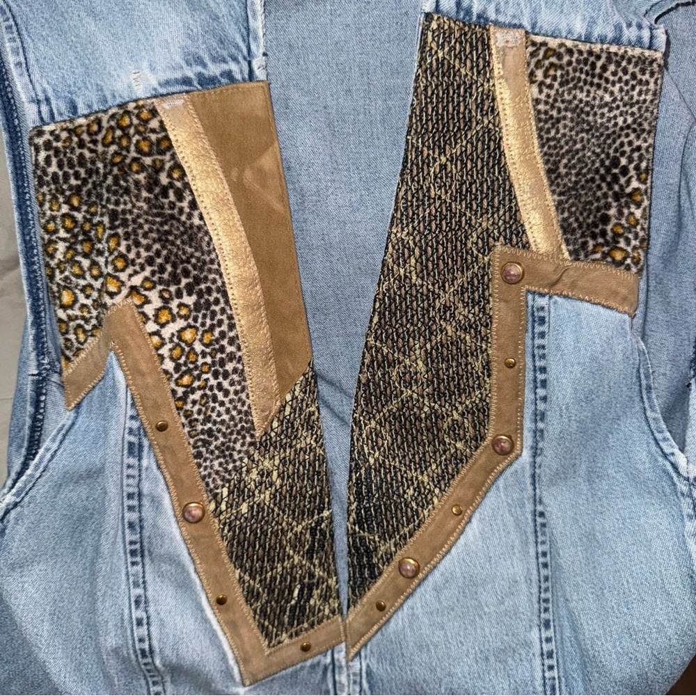 unique denim jacket with animal print accents